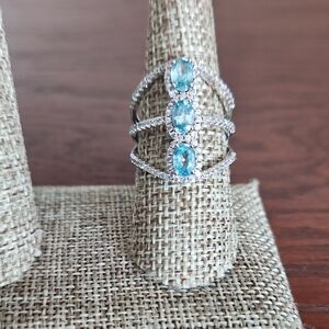 Blue TopazTriple-Stone Halo Ring - Silver .925